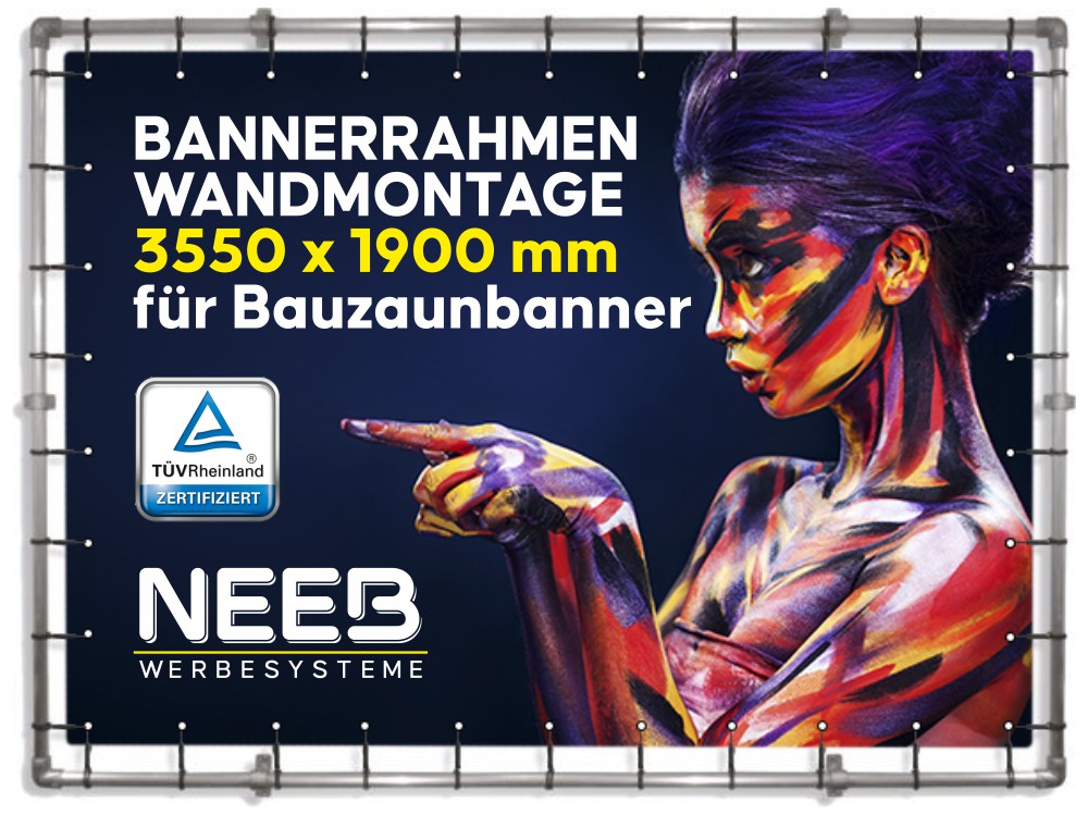 Alu-Bannerrahmen-Wandmontage-Bauzaunbanner-3550x1990mm